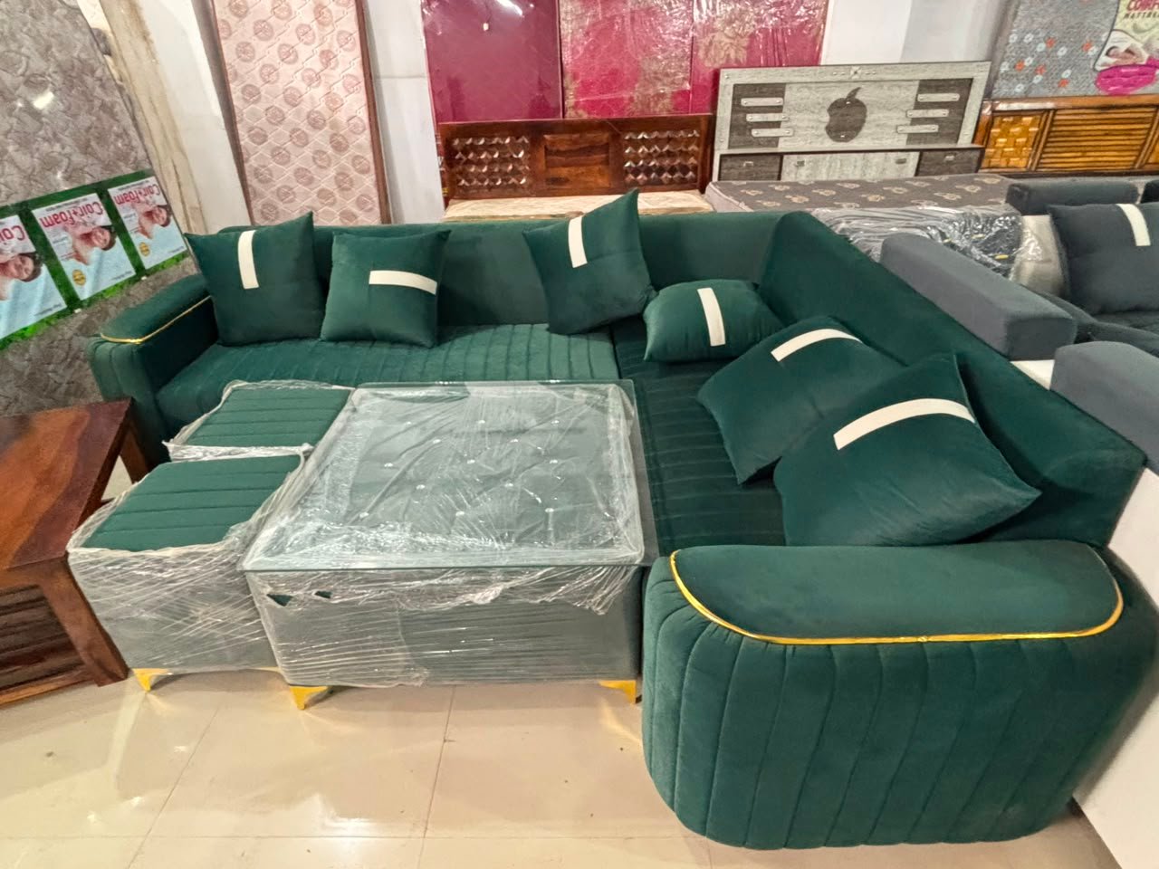Green L-Shaped Sofa Sofas